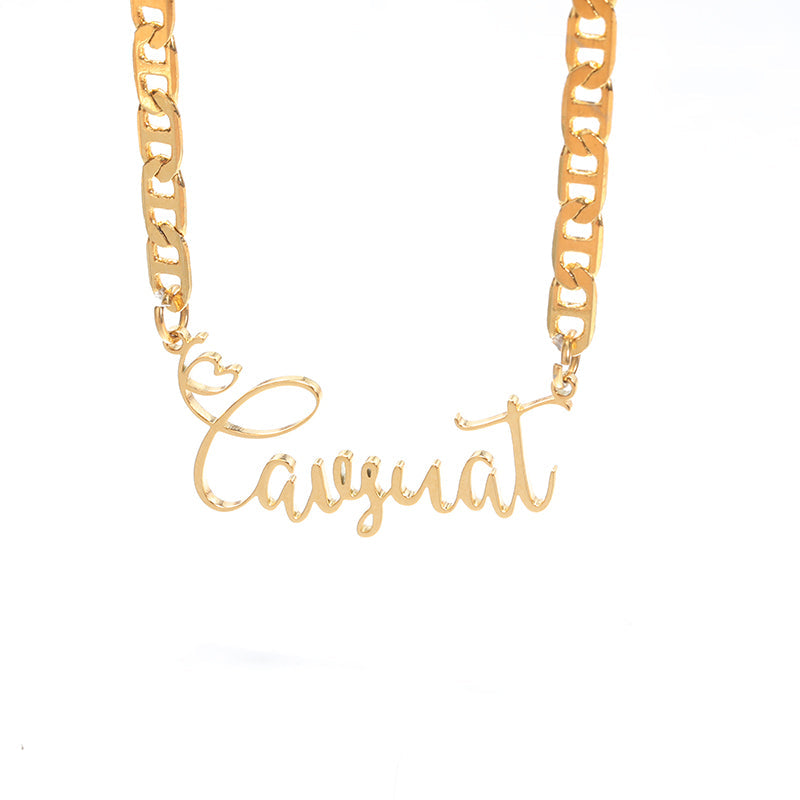 14k Personalized Name Necklace With Tiger Eye Chain