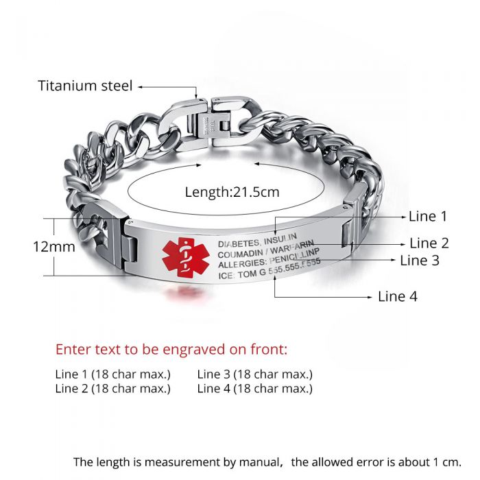Personalized Engraved Medical Alert Bracelet For Men & Women