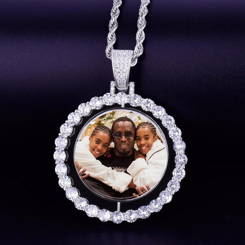 Custom Photo Rotating Double Sided Medallions Pendant Necklace-Christmas Gifts For Dad