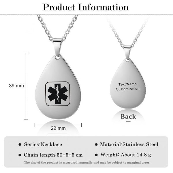 Custom Medical Necklace- Medical Alert Necklace For Men & Women