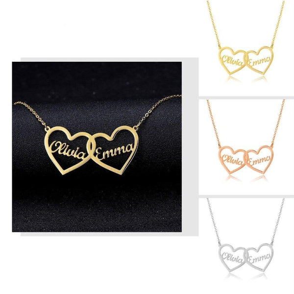 Double Heart Letter Necklace- Personalize Letter Necklace- Anniversary gifts- Birthday Gifts