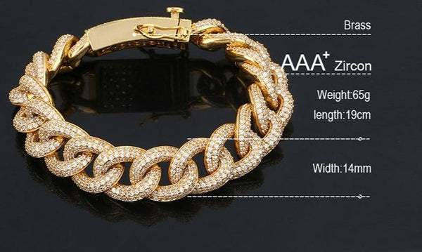 18K Gold Plated Miami Crystal Cuban Link Chain Bracelet- Best Valentines Day Gifts For Dad 2022