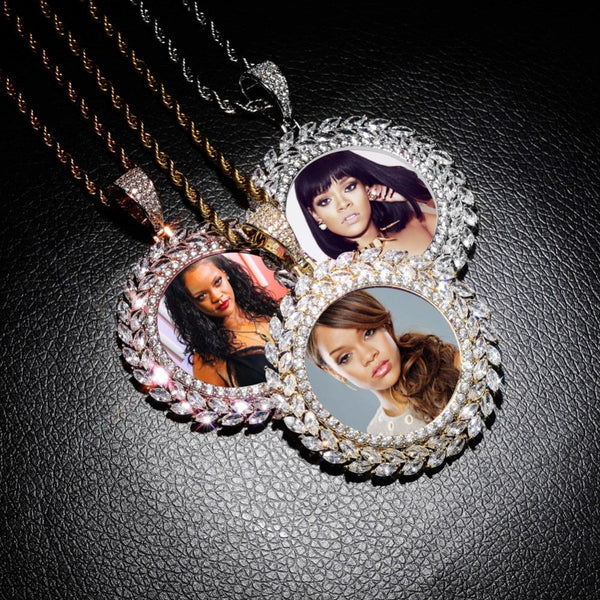 Custom 14k Gold Plated Cubic Zircon Photo Pendant Necklace