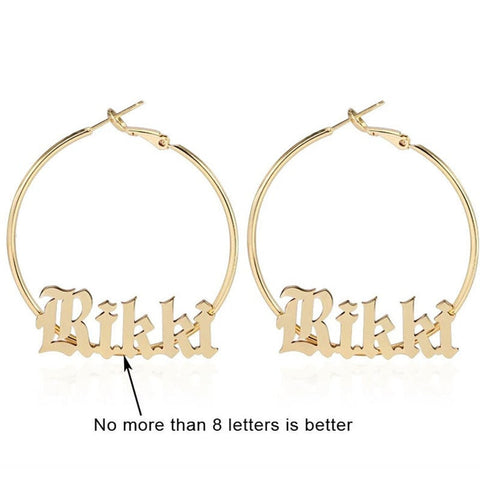 18K Gold Plated Custom Name Hoop Earring- Personalized Name Plate Earring