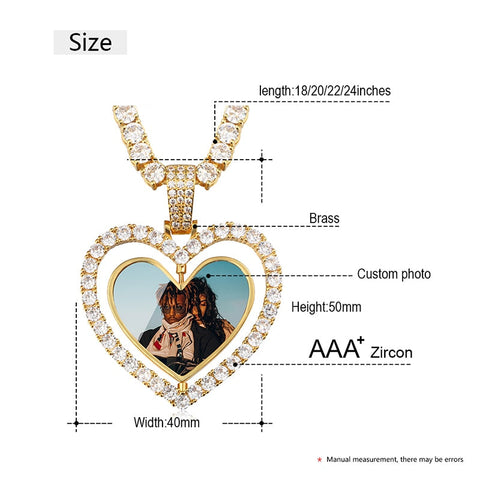 Custom Made Photo Heart Rotating Double-sided Medallions Necklace Christmas Gifts 2021