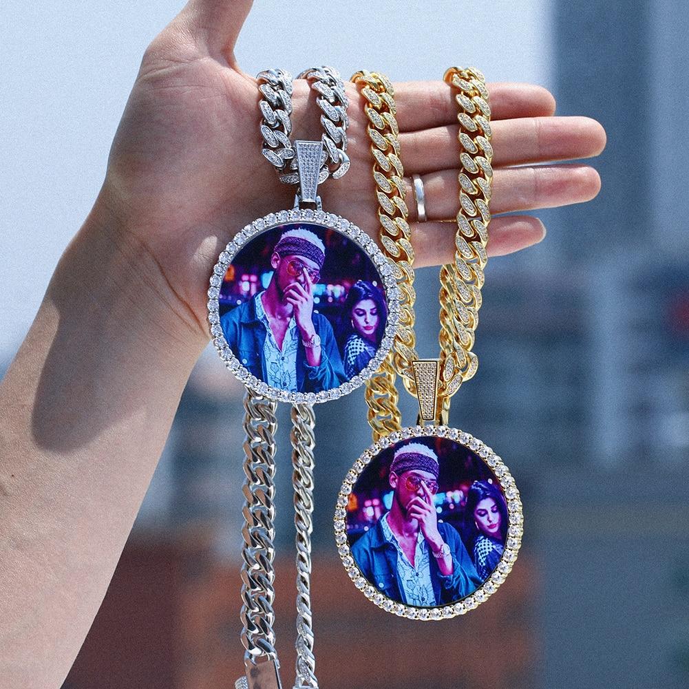 12MM Cuban Chain Photo Medallion Necklace- Plating Of Gold Medallion Necklace