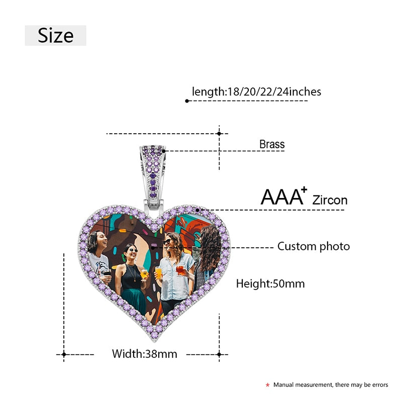 Purple Stone Personalized Heart Photo Medallion Necklace