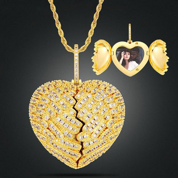 Gold heart locket necklace with picture inside