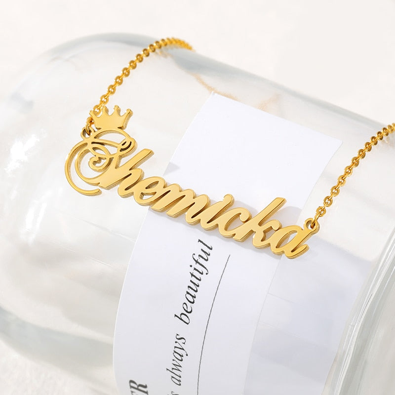 18k Gold Plated Custom Name Necklace With Crown-Christmas Gifts For Girlfriend