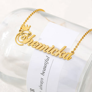 18k Gold Plated Custom Name Necklace With Crown