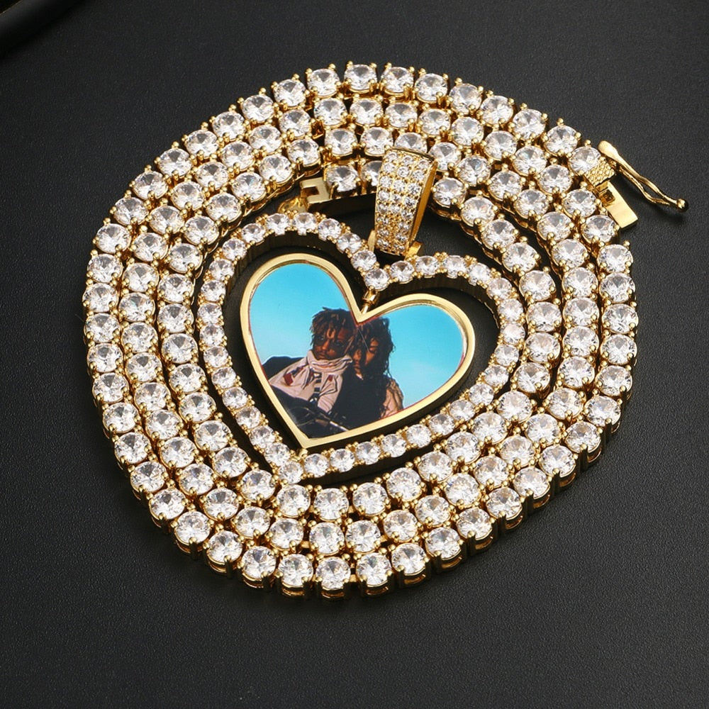 Custom Heart Rotating Double-sided Photo Necklace- Best Gift For Girlfriend On Her Birthday