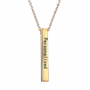 Personalized Vertical Bar Necklace- Name & Word Engraving Bar Necklace