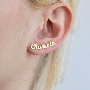 Name Plate Earrings- Initial Cursive Stud Earring For Women