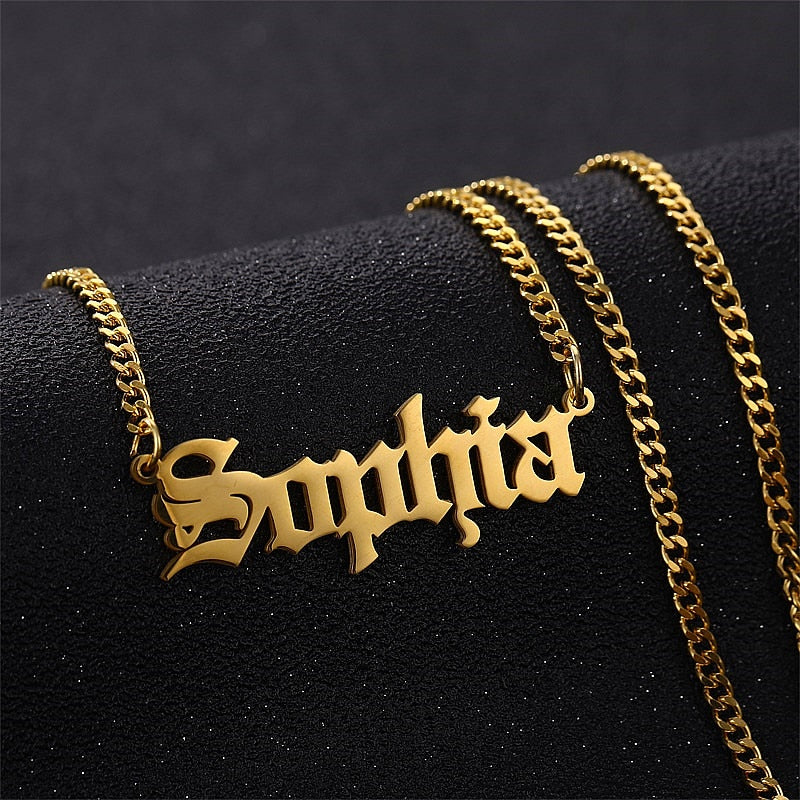 Personalized Nameplate Necklace With 3mm Cuban Chain