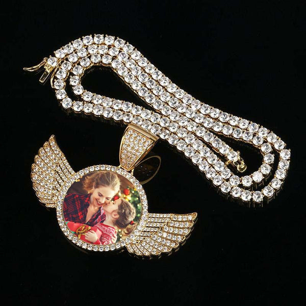 Custom Made Angel Wings Memorial Necklace With Picture