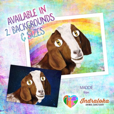 Maddie print options with rainbow or sky background