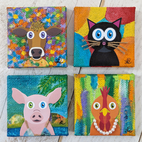 Miniature Mixed Media Animal Paintings