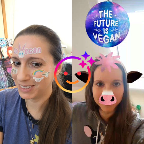 Snapshot preview using the Vegan Stickers and The Future is Vegan Instagram Effects in video or photo