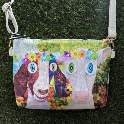 Vegan Leather Purse - Goat and Cow with Flower Crowns