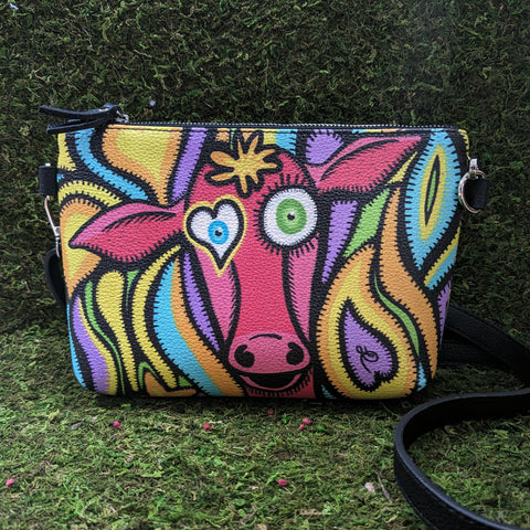 Vegan Leather Purse - Whimsical Cow Art