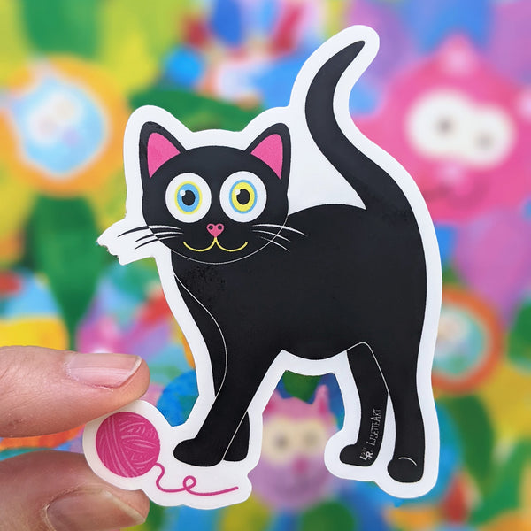Black kitty with yarn sticker