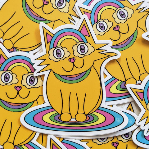 Bunch of Rainbow glasses kitty vinyl stickers