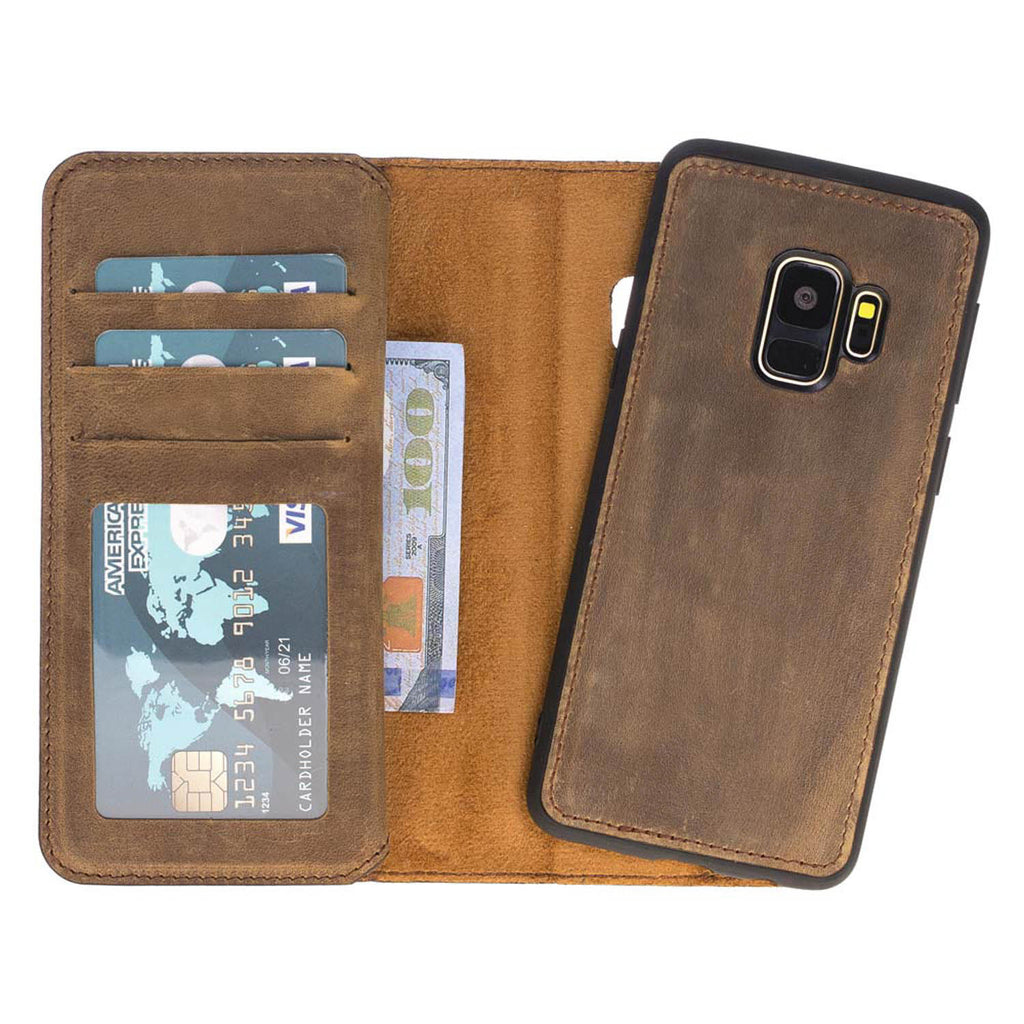 CaseMe Samsung Galaxy S9 Detachable 2 in 1 Magnet Wallet Case Brown