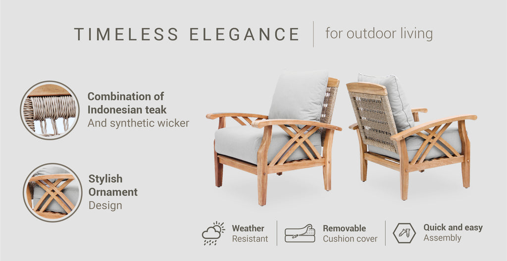 Carmel Teak Wood Patio Lounge Chair with Oyster Cushion