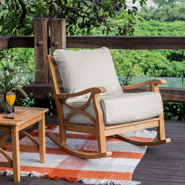 logan teak wood porch rocking chair with bottle holder