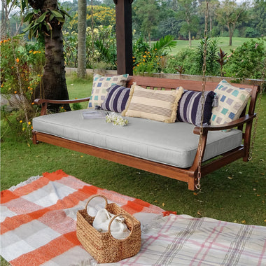 Mahogany Wood Outdoor Swing Daybed with Oyster Cushion