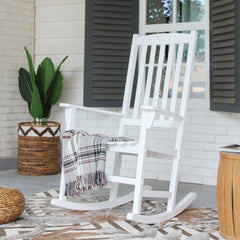 Moni Mahogany Wood White Porch Rocking Chair with Blue Stripe Cushion - Cambridge Casual