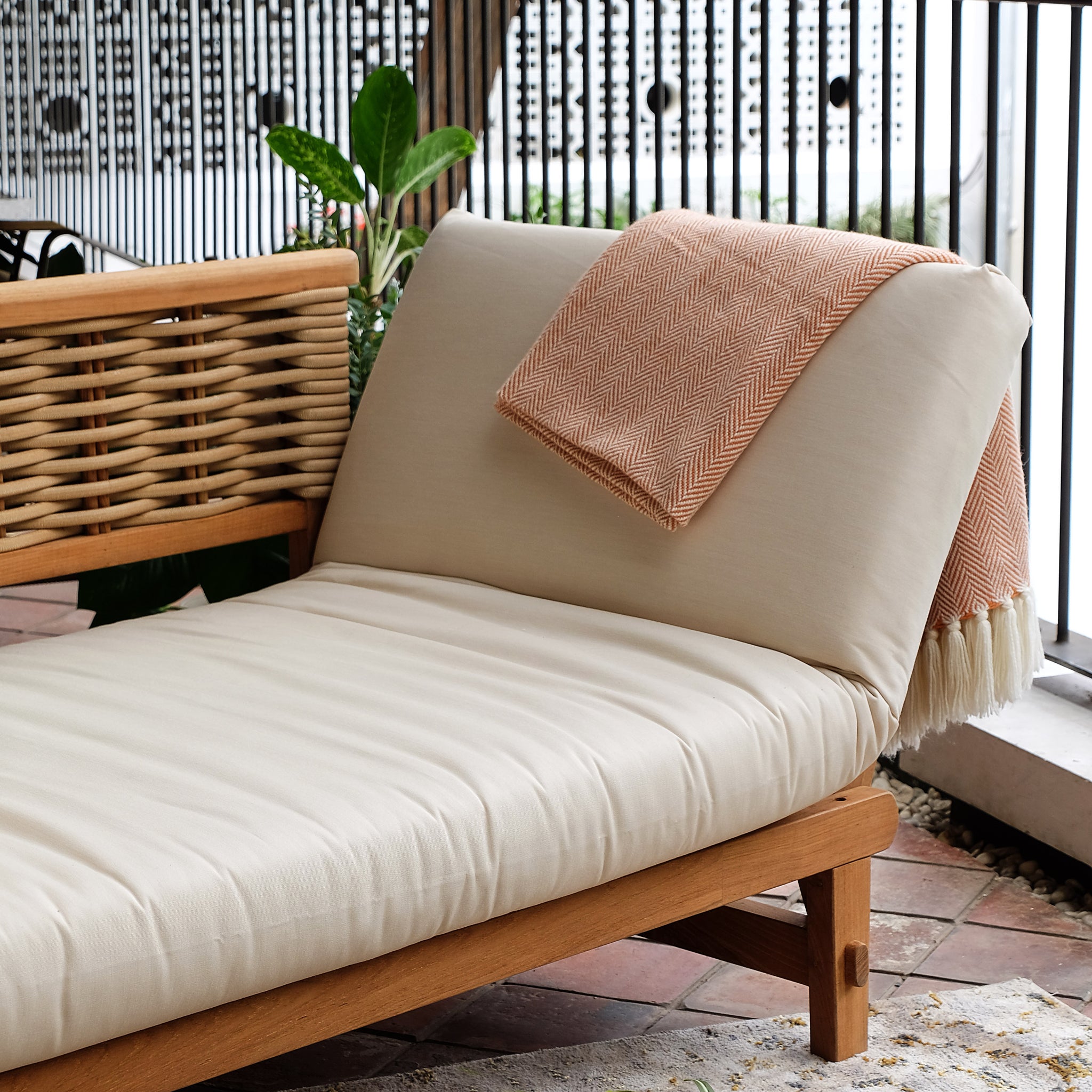 Teak Wicker Outdoor Convertible Sofa Daybed