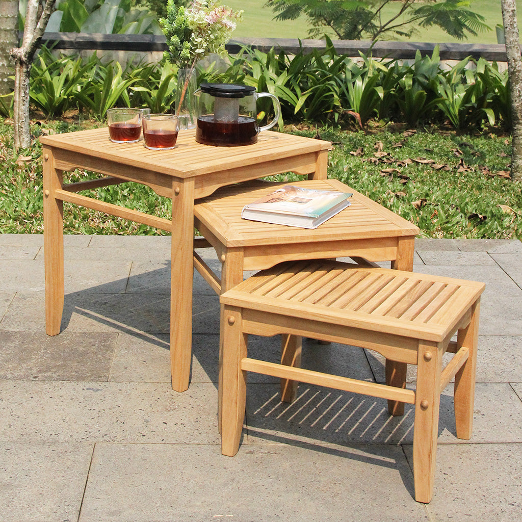 Richmond Solid Teak Wood Outdoor Nesting Side Table ...