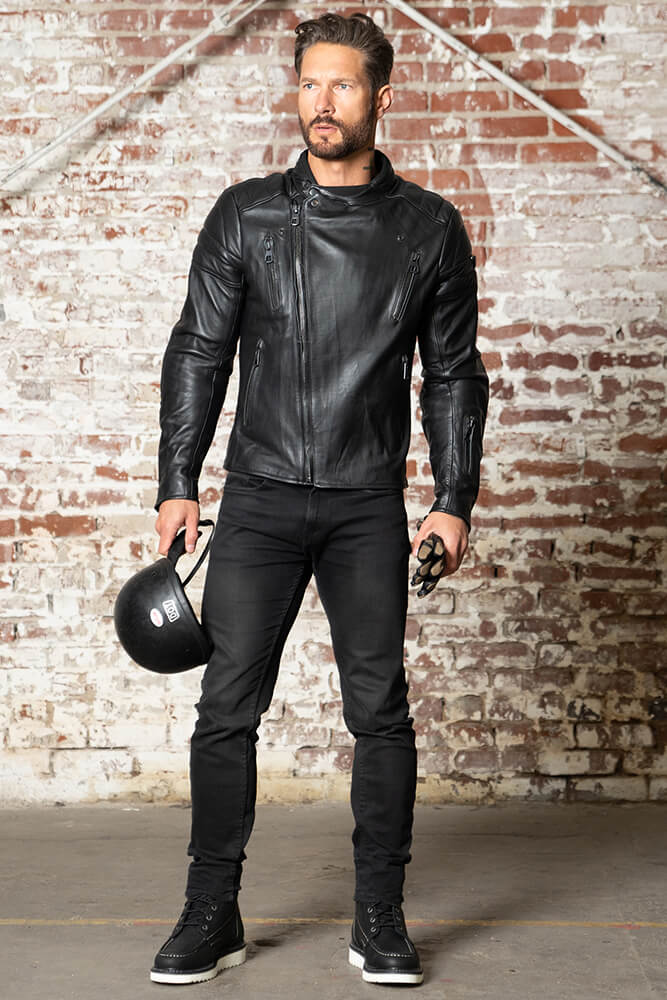 Viking Cycle Cafe Premium Black Leather Motorcycle Jacket for Men