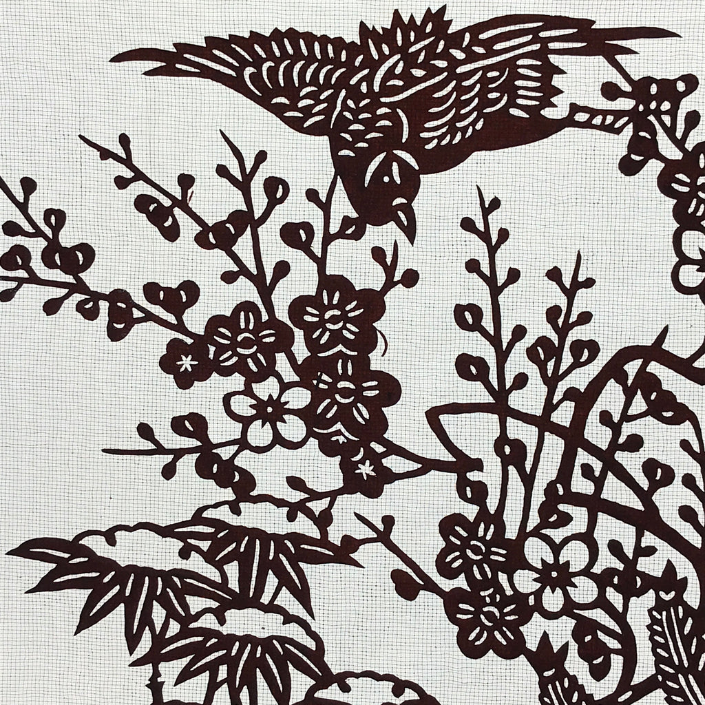 Antique Japanese Katagami Kimono Paper Stencil Plum Blossom Bamboo 