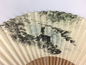 Japanese Folding Fan Vtg Sensu Vtg White Paper Bamboo Frame Angler 4D553