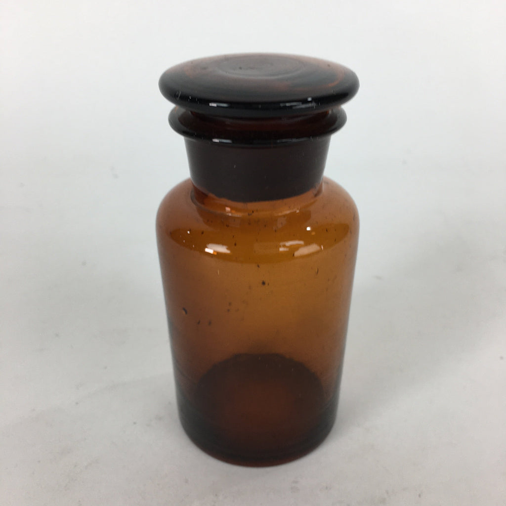 Japanese Lidded Glass Medicine Bottle Vtg Amber Color Glass 10.5