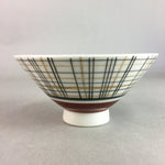 Japanese Porcelain Rice Bowl Vtg Chawan Plaid Black Gold Red PP277