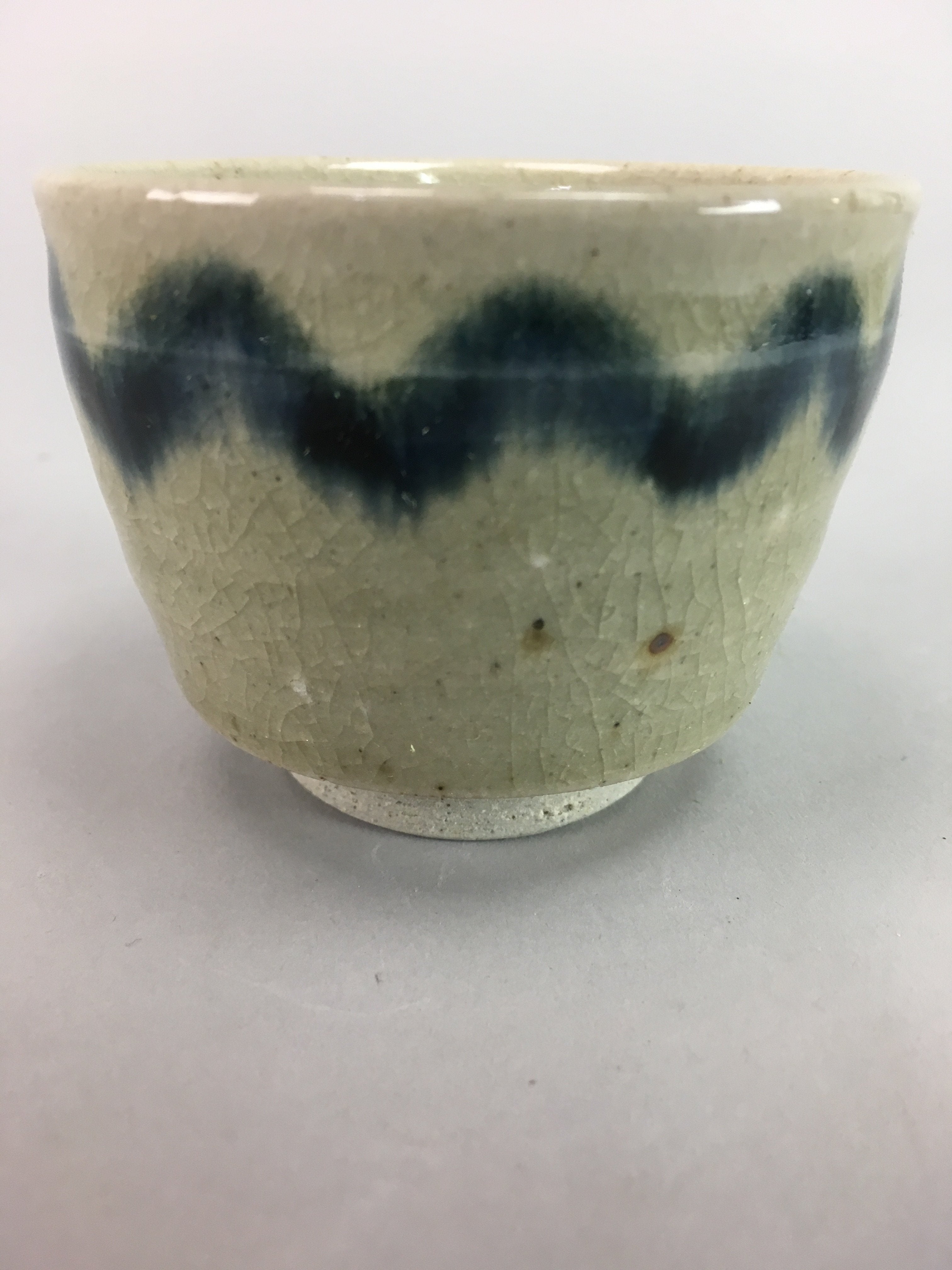 Japanese Seto Ware Ceramic Teacup Yunomi Vtg Pottery Crackle glaze PT62