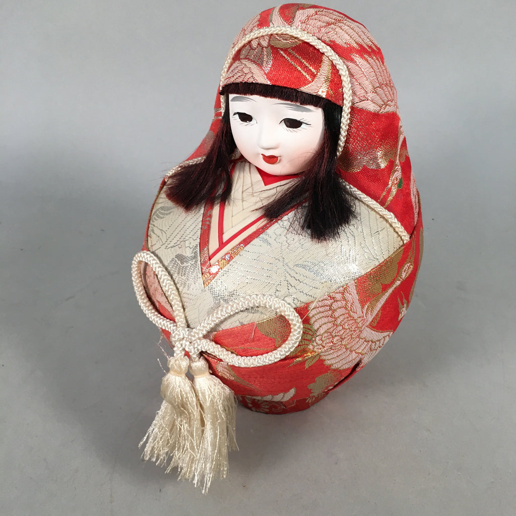 Japanese Papier-Mâché Dharma Figurine Doll Round Daruma Red Lucky