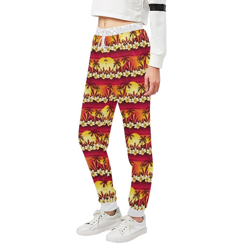 Hawaiian Tropical Sunset Hibiscus Print Unisex Sweatpants - JTAMIGO.COM