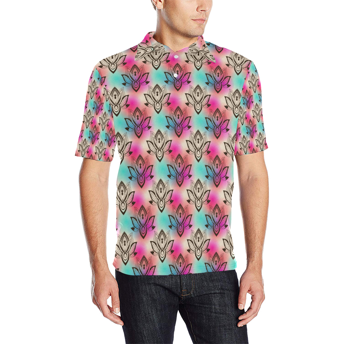 lotus Boho Pattern Print Design LO02 Men Polo Shirt - JTAMIGO.COM