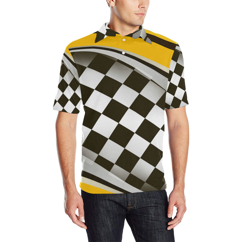 Checkered Flag Racing Style Men Polo Shirt - JTAMIGO.COM