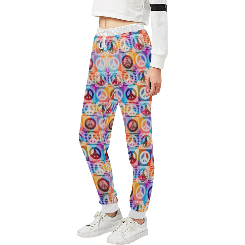 Peace Sign Patchwork Design Print Unisex Sweatpants - JTAMIGO.COM