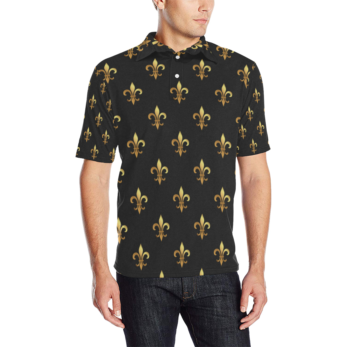 Fleur De Lis Gold Pattern Print Design 03 Men Polo Shirt - JTAMIGO.COM