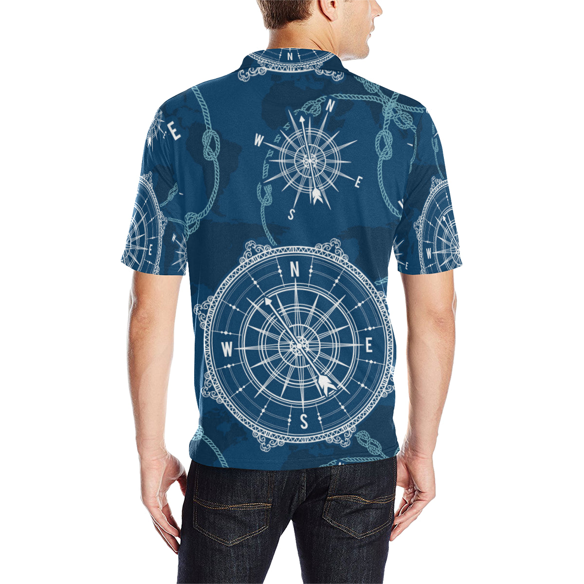 Nautical Compass Print Men Polo Shirt - JTAMIGO.COM