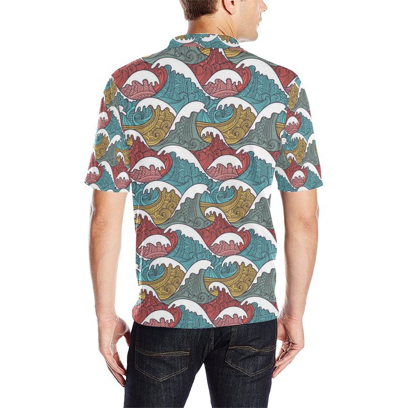 Tribal Wave Pattern Print Men Polo Shirt - JTAMIGO.COM