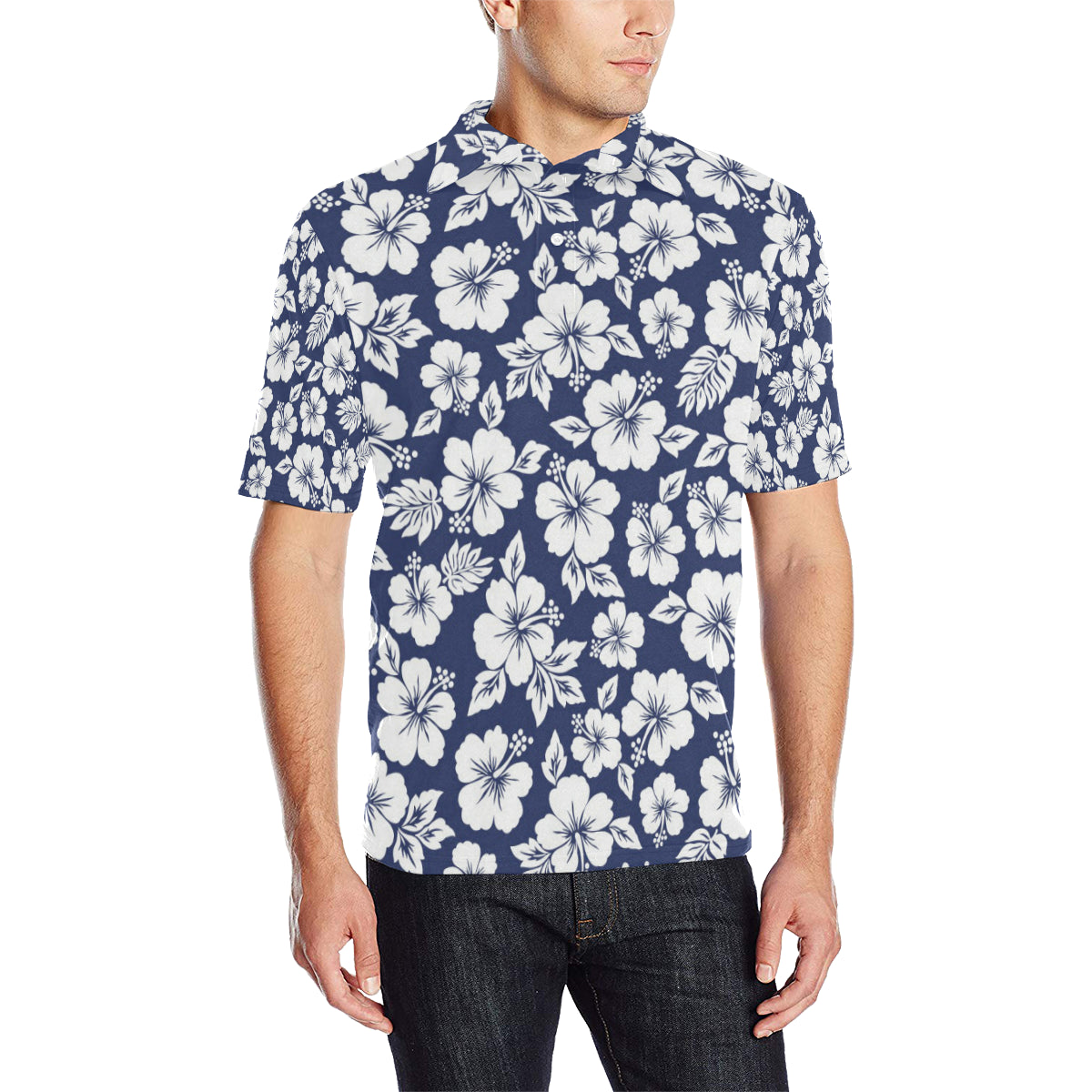 Hibiscus Pattern Print Design HB012 Men Polo Shirt - JTAMIGO.COM