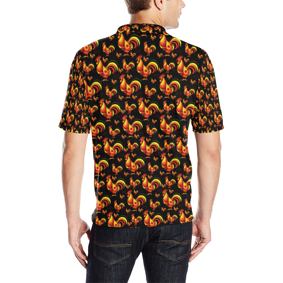 Rooster Print Themed Men Polo Shirt - JTAMIGO.COM