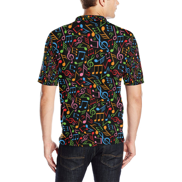 Music Note Colorful Themed Print Men Polo Shirt - JTAMIGO.COM